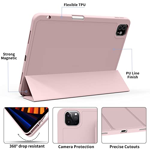 KenKe Case for iPad Pro 11 Inch 4th/3rd/2nd Generation (2022/2021/2020) with Pencil Holder, Slim Trifold Smart Cover with Soft TPU Back, Support 2nd Gen Pencil Charging, Auto Sleep/Wake, Pink by KenKe - Image 6