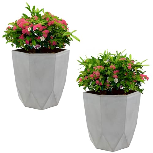 Sunnydaze Modern Faceted 14.75 in Polyresin Planter - Light Gray - Set of 2