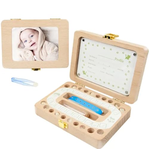 Genérico Caja diente de leche, caja para guardar dientes de niños, marcos para fotos de bebe, acumulación de dientes, regalo recien nacido, regalo para niño y niña, caja de madera, marco de fotos