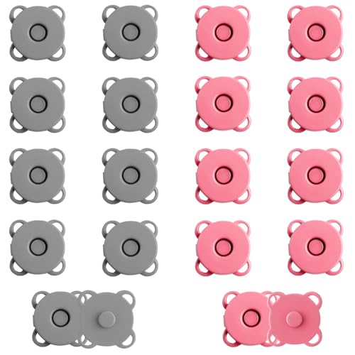NQEUEPN 10 Sets of Magnetic Buttons, 0.55in Smooth Magnetic Snap Clasps for Bags Plum Magnetic Snap Closure for Clothing Magnetic Snap Fastener for Purses Briefcases (Pink, Gray)