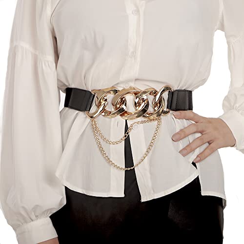 Wiwpar Boho Women's Wide Stretchy Cinch Belt Vintage Stretchy Waistband Fashion Ladies Belts for Women Dresses(black)