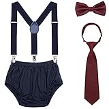 1 geburtstag deko baby mickey mouse KAUFEN SIE EINEN ERHALTEN SIE VIER - Y-Back Hosenträger + Fliege + Krawatte + Kurzblüher. Einfach zu tragen, perfekt für Babyfotografie und Geburtstagsfeier