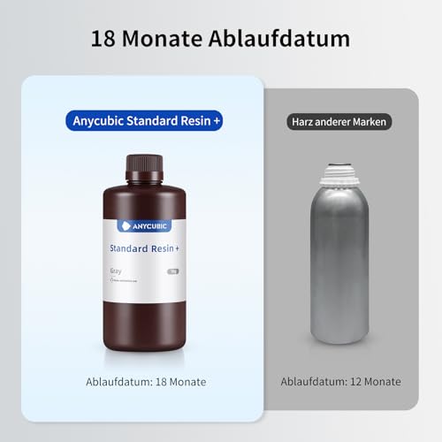 ANYCUBIC Standard Resin Plus 1000g, 3D Drucker Resin, 405nm LCD SLA Rapid UV Aushärtung Resin, Hochpräzises und schnelles Photopolymer Harz für LCD/DLP/SLA 3D Druck, Grau