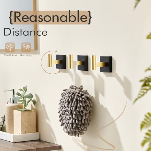 Image of KOKOSIRI Robe Hooks for Wall Mount Bathroom Towel Hook, Coat Hooks Bath Storage Hardware 3 Pack Black with Gold Stainless Steel B1013GDK-P3