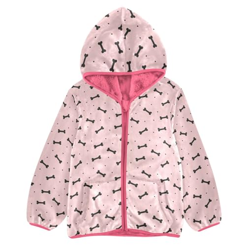 Dog Bone Toddler Fleece Jacket Baby Girls Hooded Zipper Long Sleeve Thick Warm Outerwear 3-10 Years