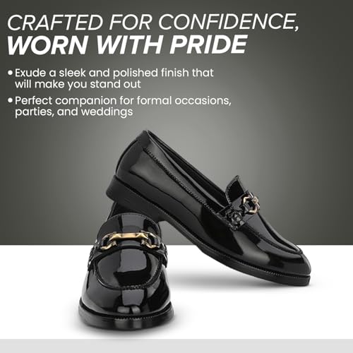 Image of STANPHORD Men Formal Loafer Shoes | Patent Faux Leather Slip-On | Cushioned Insole | Office Business Wedding Lightweight Dress Shoes (TPAL 8019)