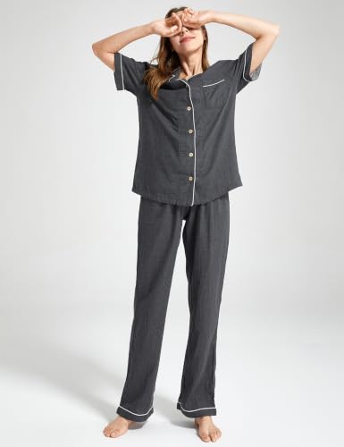 Image of Womens Muslin Pajama Set 100% Cotton Double Gauze Linen Like