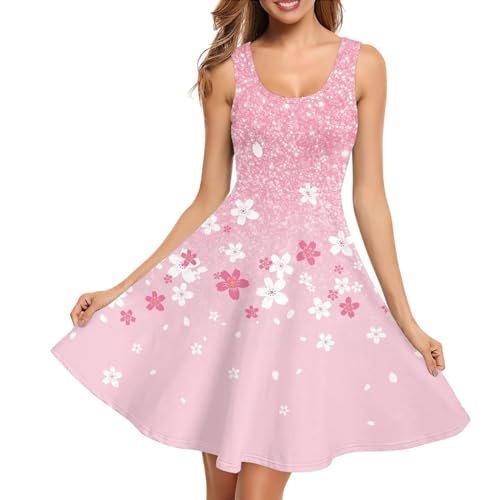Image of Women's Casual Loose Sundress Midi Sleeveless Crewneck Dress Summer Beach Tank Dress with Pockets