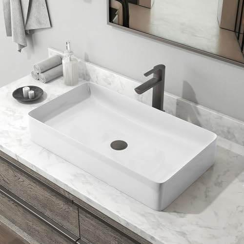 Image of QUALITO Wash Basin Countertop | Tabletop Ceramic Bathroom Sink | Wash Basin Over Counter | Wash Basin For Bathroom (24 x 14 x 5 Inch) (Glossy White)