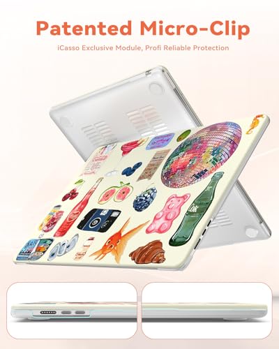 Image of iCasso for MacBook Air 15 inch Case 2026 2025-2023 Release M5 A3448 M4 A3241 M3 A3114 M2 A2941, Vintage Slim Protective Hard Shell Case+Keyboard Cover for Mac Air 15,Watercolor Stickers