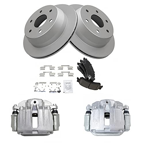 Image of TRQ Rear Brake Pad and Rotor Set Ceramic Coated Vented Rotors Calipers