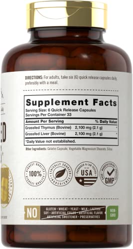 Grass Fed Beef Thymus Supplement | 2100Mg | 200 Capsules | Pasture Raised, Non-Gmo, Gluten Free | By Herbage Farmstead #TOP1