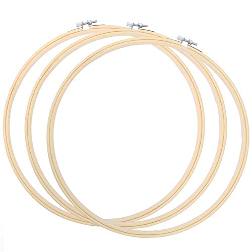 3 Pcs 14 Inch Embroidery Hoops Big Size Wooden Round Adjustable Bamboo Circle Cross Stitch Hoop Ring for Embroidery and Cross Stitch Art Craft Handy Sewing