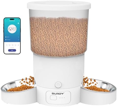 SURDY Automatic Cat Feeder with 5G WiFi, 20 Cups/5L Automatic Cat...