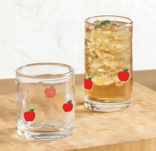 FYSUIMU 2 Pcs Apples Icon Juice Glass Tall and Short Wine Glasses Stemless Cocktail Drinking Cups for Teachers' Day Back to School Party Favors Supplies