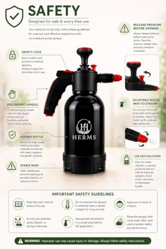Image of HERMS Aquamist 2L Hand Pressure Spray Pump | 3 Spray Modes | Adjustable Brass Nozzle | Garden Sprayer for Watering Plants, Pesticide, Fertilizer, Home Garden, Nursery & Car Washing (Black)