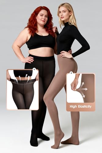 FZGO Fleece Lined Tights Women, Fake Translucent Thermal Tights for Women - image 3