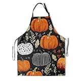 DZGlobal Boho Pumpkin Apron with Pockets - Autumn Harvest Fall Pumpkins Chef Cooking Apron for Dinner Baking BBQ Grilling