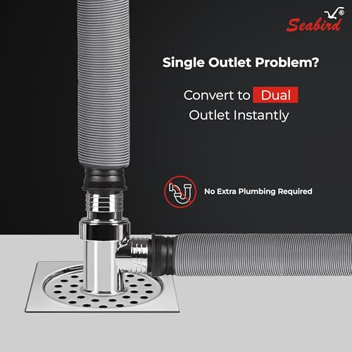 Image of SEABIRD ABS T-Connector with SS Square Shape Grating for Bathroom Drainage, Wash Basin Outlet & Kitchen Waste Pipe | Heavy Duty Rust Resistant Plumbing Fitting