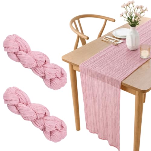 2-Piece Pink Table Runner Set, Cheesecloth Table Runner