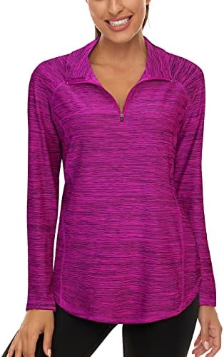 LURANEE Womens Golf Apparel,Long Sleeve Loose Fitting Workout Shirts Stretchy Polyester Sports Polo T-Shirts V Neck Collared Athletic Hiking Gym Pullover Black Purple XL