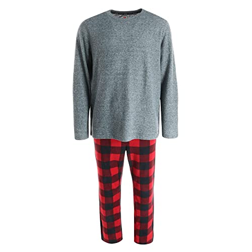 Hanes Men's X Temp Micro Fleece Thermal Set, Large, Charcoal with Red Plaid
