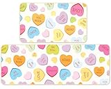Naozinebi Valentine’s day Mats Set of 2 Love Heart Valentines Kitchen Rugs Conversation Heart Floor Mats Welcome Door Mat for Holiday Outdoor Home Kitchen Bathroom Decoration 17 x 29Inch, 17 x 47 Inch