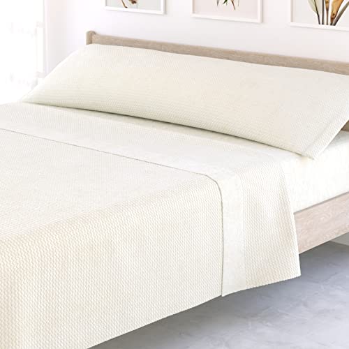 Victorio & Lucchino Juego de Sábanas Coralina Jacquard, térmica para Invierno - Modelo Loren (Marfil, 150 cm)