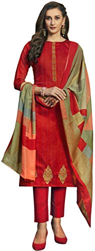 Traje salwar-kameez descosido rojo para celebraciones con fular dupatta multicolor