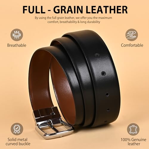 Image of HAYES LONDON Belts for Men Leather Original - Belt for Men Formal with Classic Design, Durable and Italian Reversible Men Belts for All Occasions