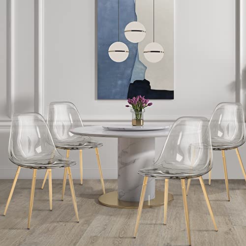 Canglong Kitchen Modern Dining, Desk Side Chair With Metal Legs, Set Of 4, Ash Transparent #TOP1
