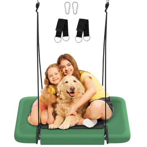 Image of 40 inch Retangular Tree Swing for Kids & Adults, Adjustable Platform Swing with Hanging Straps, 700lbs Capacity, Waterproof Giant Swings for Backyard Outdoor & Indoor Use, Green & Black