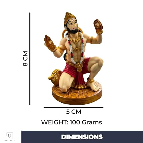 Image of UNOVATE Hanuman Idol for Car Dashboard | Bhajan Hanuman Murti for Home, Office Desk - Hanuman Murti for Pooja, Temple Showpiece, Decoration, Festivals and Gifting