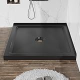 36x36 Inch Shower Base, Double Threshold Shower Pan with Center Drain, Anti-Slip Acrylic Shower Basin, 3.3' Low Profile Alcove Shower Floor for Bathroom Remodel, (Black)