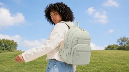 Image of Cute Laptop Backpack for Women, Quilted College Bookbag with Tumbler Holder Pocket for Nurse Teacher Work Travel, Puffer School Backpack for Teen Girls Big Student, Green
