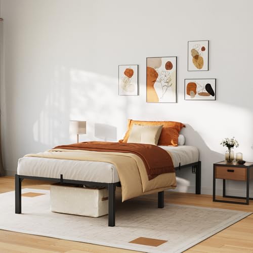 GarveeHome 14 Inch Twin Bed Frame, Heavy Duty Metal Platform Bed Frame with Durable Iron Slat Support and Legs, No Box Spring Required, No Screws Needed, Support Up to 800 Lbs