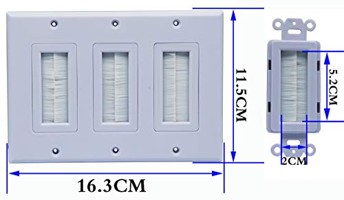 zdyCGTime 3 Gang Brush Wall Plate for Cabling Cable Plate Internal Management RJ45 USB Audio Video Cable Pass-Through Brush Style Low Voltage Cable Plate in-Wall Installation (1Pack, 3Gang) - Thumbnail 2