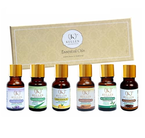 Image of Kullen Essential Oil Set | Gift Set Box of 6 Essential Oil | Lavender Essential Oil, Eucalyptus Essential Oil, Lemon Essential Oil, Cinnamon Essential Oil, Tea Tree Essential Oil, Clove Essential Oil | Pack of 6 100% Pure and Natural Essential Oil.