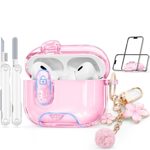 Clear Case for Airpods Pro 2 Case Cover with Safety Lock,Soft TPU Cover with Phone Stand & Cleaning...