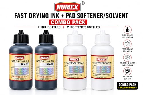 Image of NUMEX Gold Jet Black Batch Printing Fast Drying Liquid & Softener Combo (100ml x 2) | Permanent Coding | Smooth Flow | Since 1976