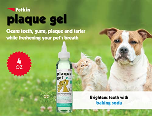 Petkin Plaque Remover Gel – Cleans Teeth and Gums, Removes Plaque and Tartar - Freshens Breath and Whitens Teeth with Baking Soda - Ideal for Daily Use, No Brushing or Rinsing - 4 fl oz