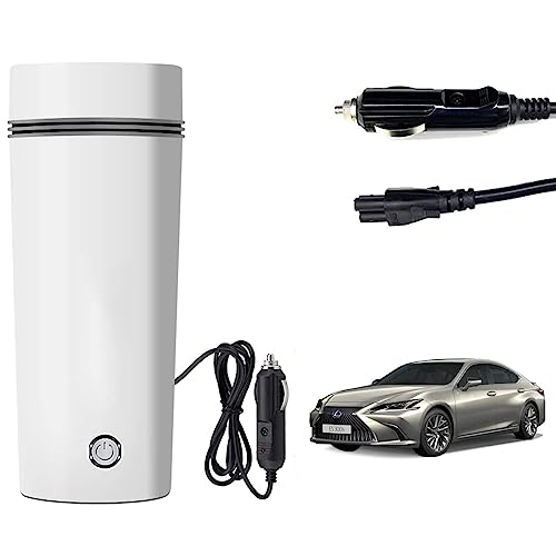 Image of Oshotto 12V Portable Electric Water Bottle for Hot Water Tea Coffee Kettle Mug Multipurpose Food Grade Fast Boil Auto Shut-off For Travel Camping, Road Trip Compatible with Lexus ES (350ml) - White