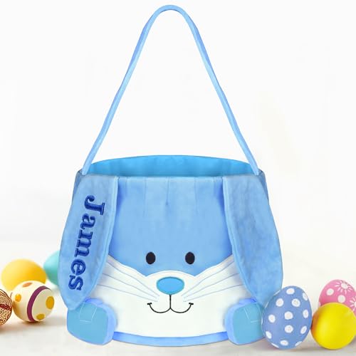 Personalized Easter Basket, PEMIRSAYO Easter Baskets for Kids, Bunny Easter Basket, Easter Egg Hunt Basket, Idea Easter Gifts, Easter Egg Basket - Blue