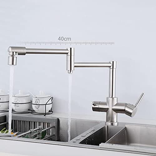 Robinet de cuisine à 3 voies mitigeur laiton eau chaude froide brossé