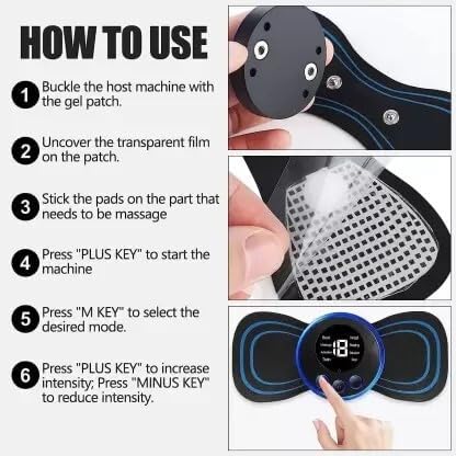 New Trending Full Body Mini Butterfly TENS Massager With 8 Modes, 19 Levels Electric Rechargeable Portable EMS Patch for Shoulder, Neck, Arms, Legs, Neck