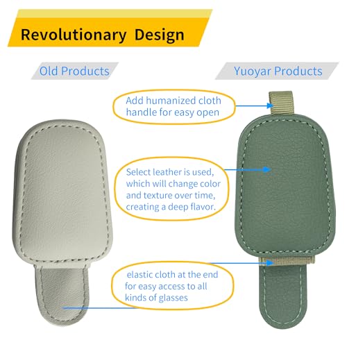 Image of Yuoyar 2 Packs Sunglasses Holders for Car Visor - Magnetic Leather Sunglasses Holder and Ticket Card Clip - Car Visor Accessories (Green)