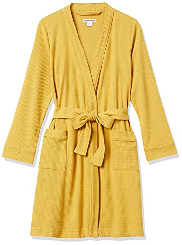 Amazon Essentials Women's Lightweight Waffle Mid-Length Robe (Available In Plus Size), Mustard Yellow, Large #TOP4
