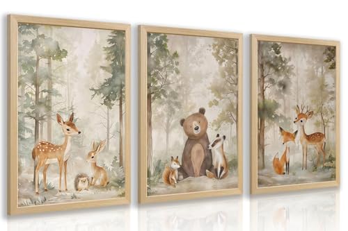 LLEEMPI Woodland Nursery Wall Decor Set of 3, Cute Forest