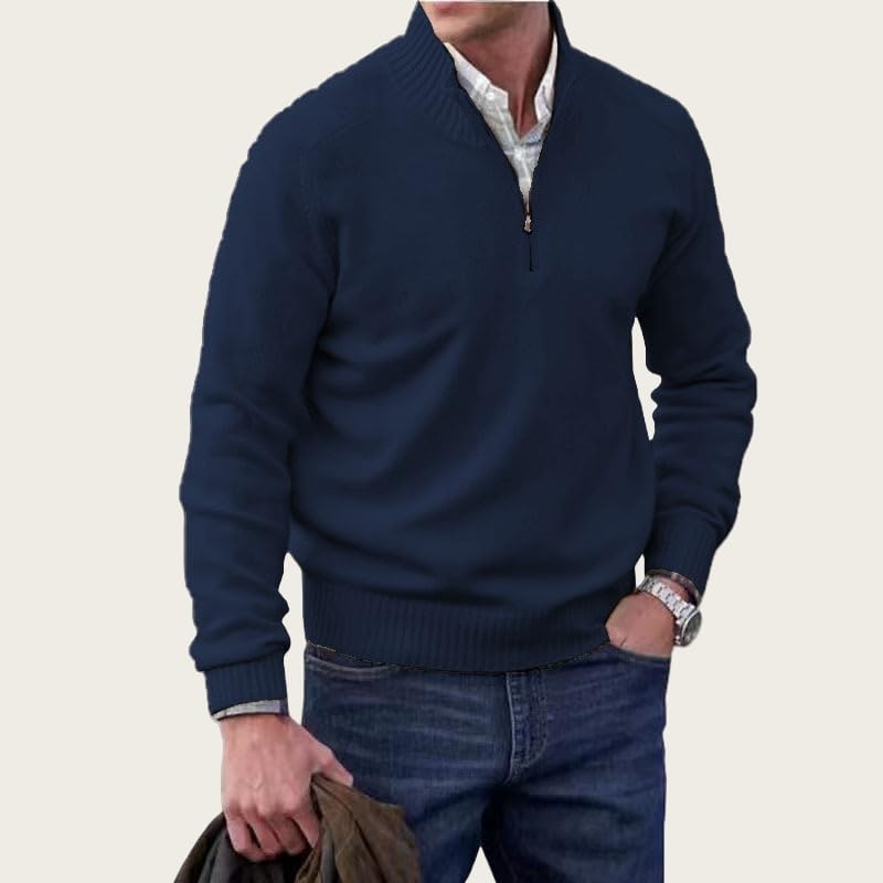 Mens Soft Long Sleeve Knitted Quarter Zip Pullover Sweater Mock Neck Slim Fit Lightweight and Warm for Casual2