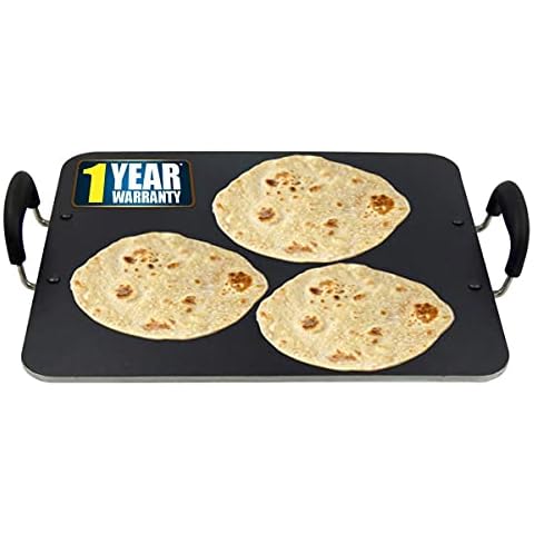 Radhna Indian Traditional Designer Non Stick Dosa Roti Chapati Pathiri Tawa 5mm Large Rectangular Aluminium Body(37.5cm x 32.5cm Dia) - Fastest Delivery with DHL Cover